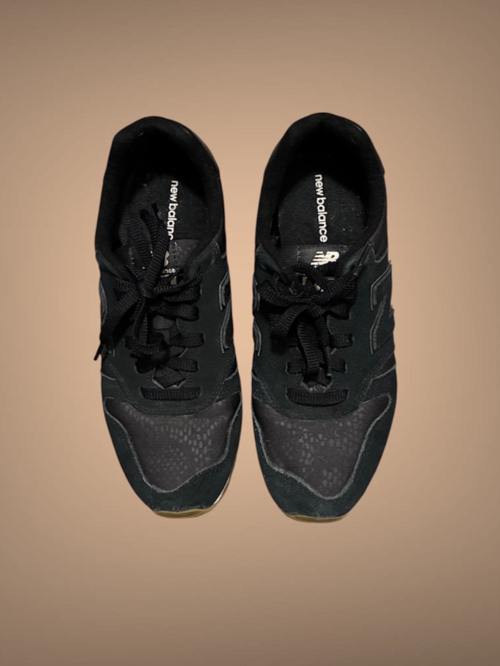 Women's New Balance 373 Black Sneakers, Lace Print Detail on Toe, Suede Size 8